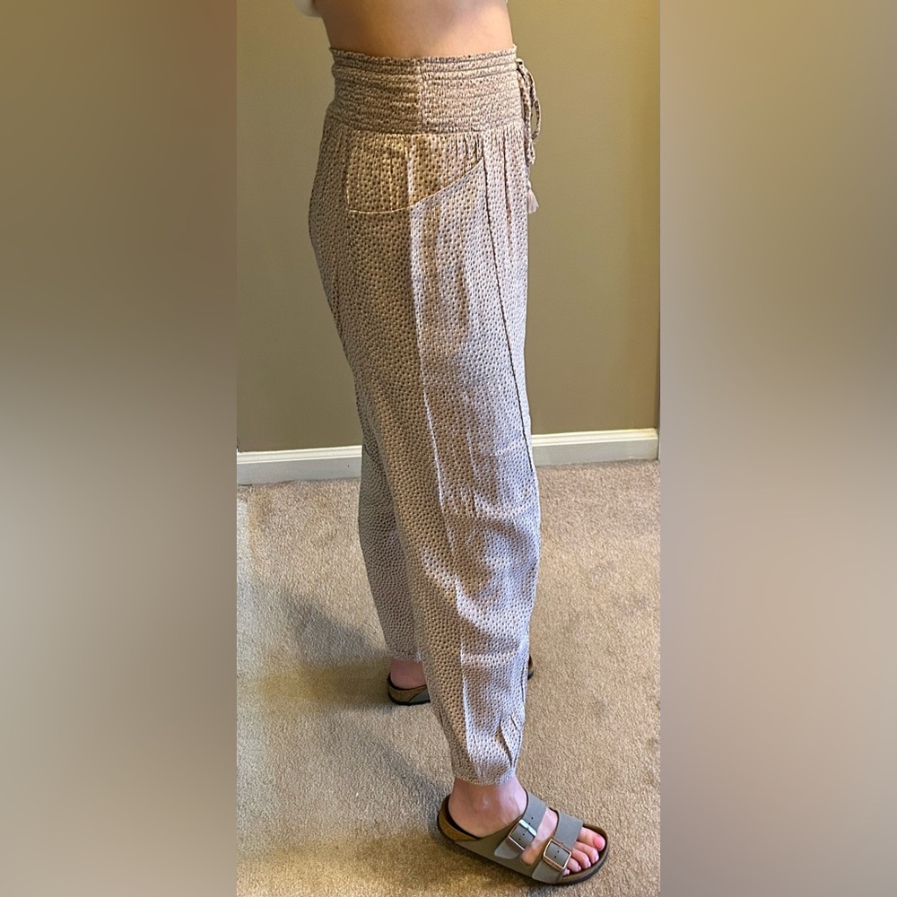 Aerie Smocked Waist Tan Gauze Pants - Picture 4 of 12